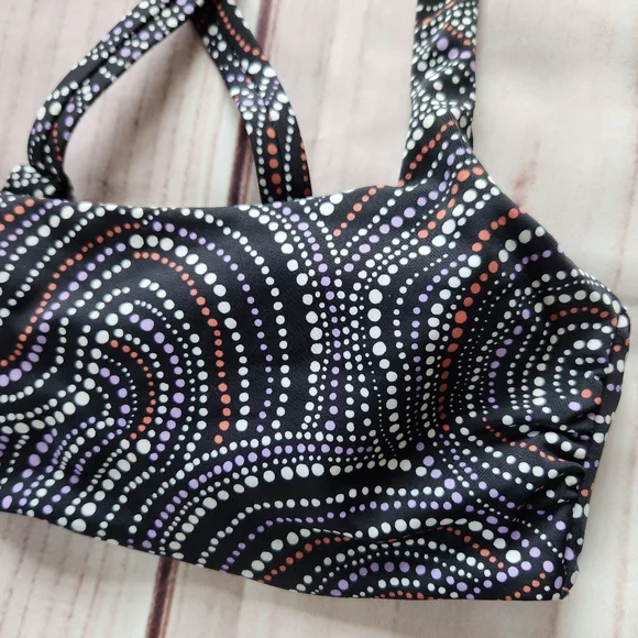 Athleta "Square Neck Bikini Top" In Riche Abstract Black Dot Pattern Size 34 B/C - Picture 5 of 9
